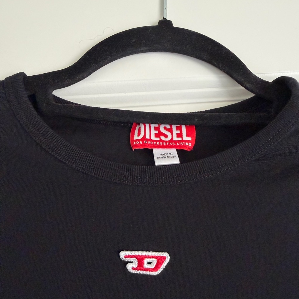 Diesel Black Short-Sleeve Tee with Red Logo Patch